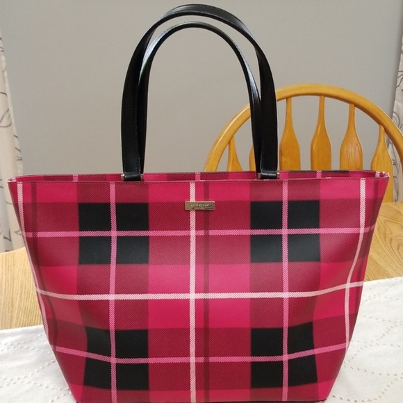 kate spade pink plaid purse